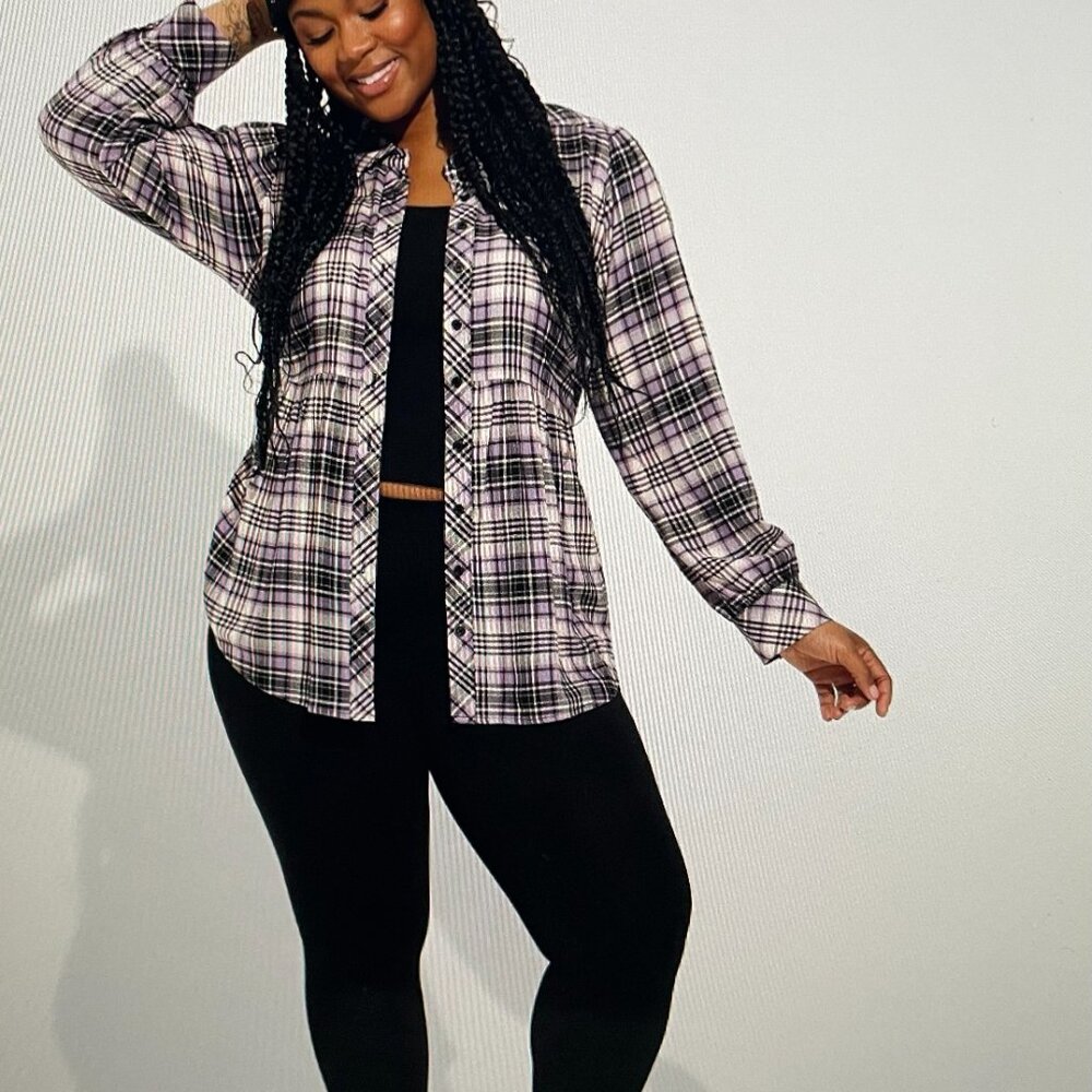 Brushed Acrylic Flannel Tie Back Button Up Tunic Size 0